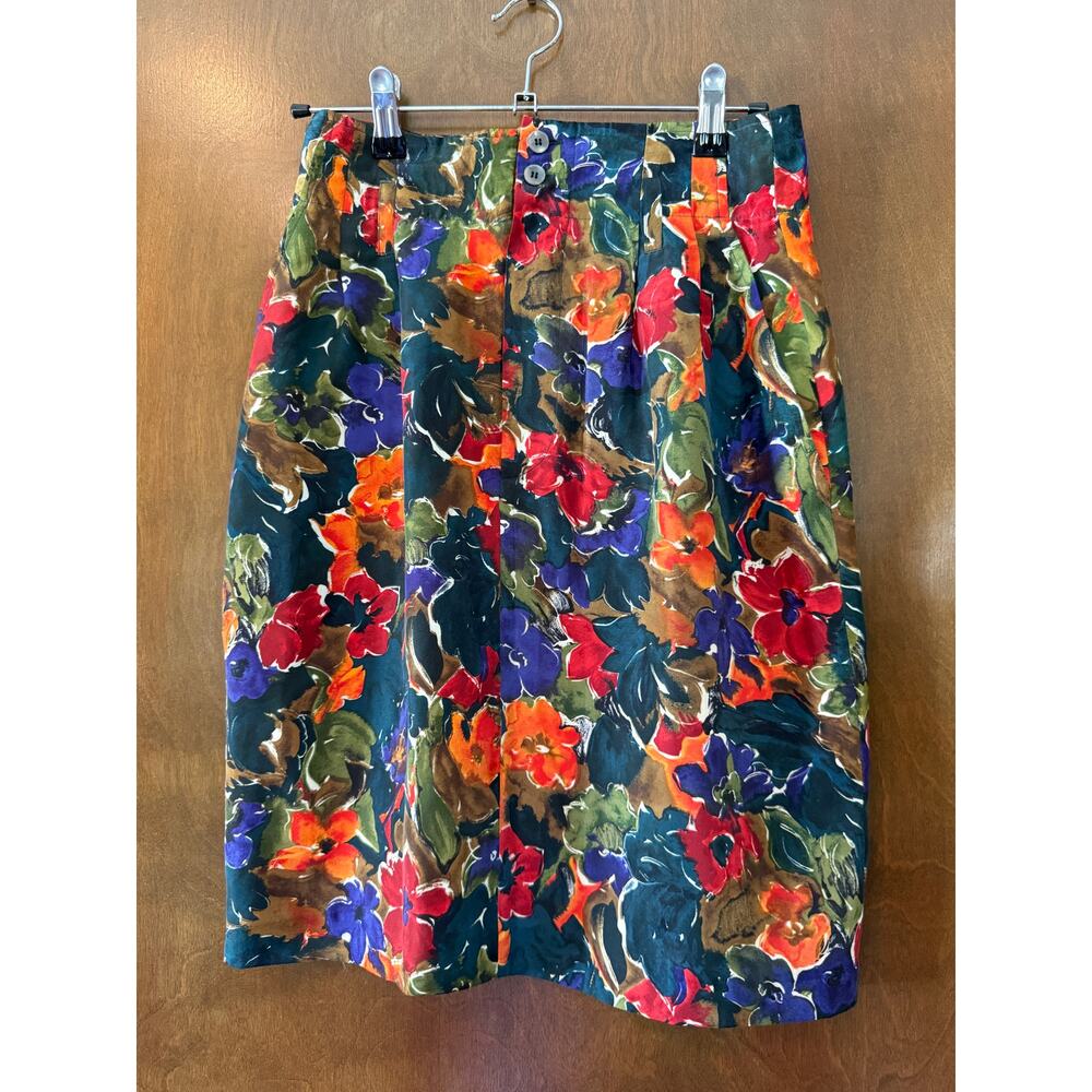 90s vintage express 100% silk floral pencil skirt